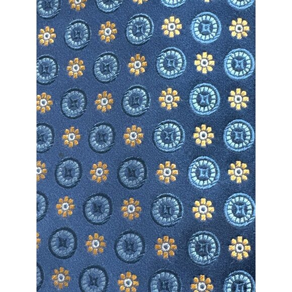 PRONTO UOMO Couture Tie Silk Designer Geometric Medallion Blue Handmade 61x3.5 - Picture 4 of 10